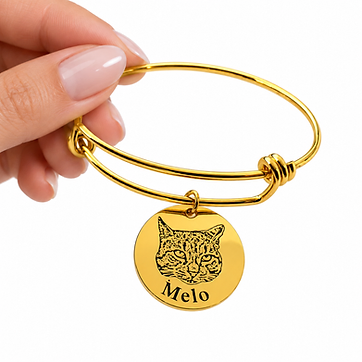 Personalized Cat Bangle Bracelet — Gold — personalized cat jewelry by KittyRing