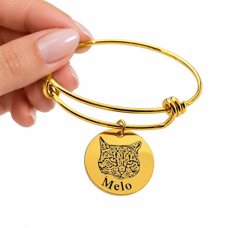 Personalized Cat Bangle Bracelet — Gold in 14K Gold Plated — personalized cat jewelry by KittyRing