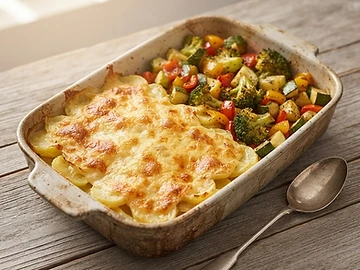 Kartoffelgratin mit buntem Ofengemüse