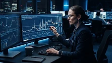 Financial analyst examining unusual transaction patterns on a chart