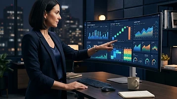Business owner examining pricing, profitability, and margin analytics on a dashboard