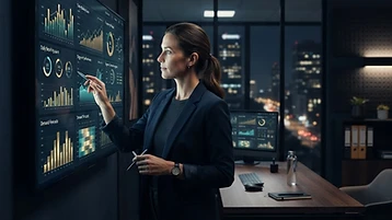 Hotel revenue manager examining occupancy and booking analytics on a screen