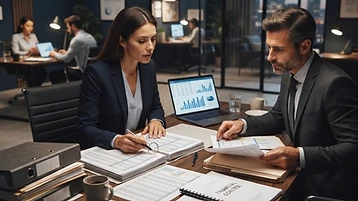 Auditors reviewing financial control documents and transaction records