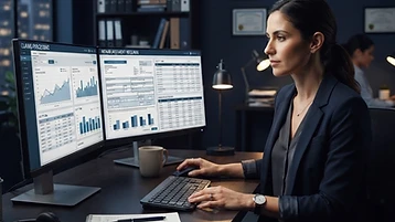 Medical billing professional reviewing claims and reimbursement records