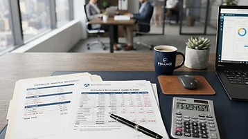 Accounts receivable aging report and overdue invoice records on a professional's desk