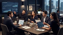 Finance team reviewing cash-flow forecasts and receivables in a meeting