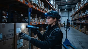 Warehouse inventory with barcode scanning and stock count in progress