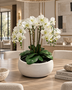 The Vivienne — Porcelain White permanent orchid arrangement by Objets & Fleurs within a luxury interior