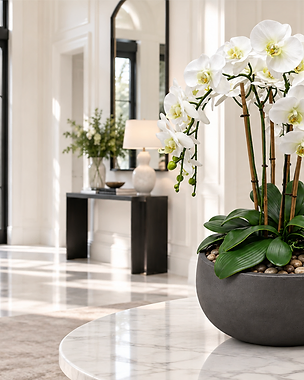 The Celeste — Verdant White permanent orchid arrangement by Objets & Fleurs within a luxury interior