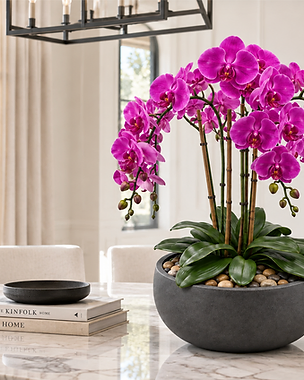 The Violette — Orchid Purple permanent orchid arrangement by Objets & Fleurs within a luxury interior