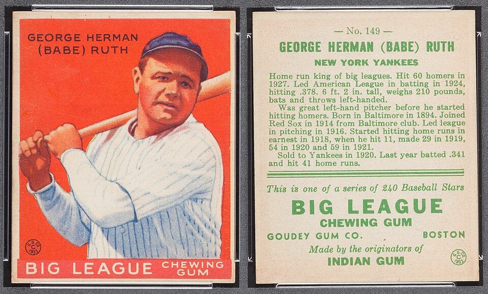 1933 Goudey Babe Ruth card #149 — front and back