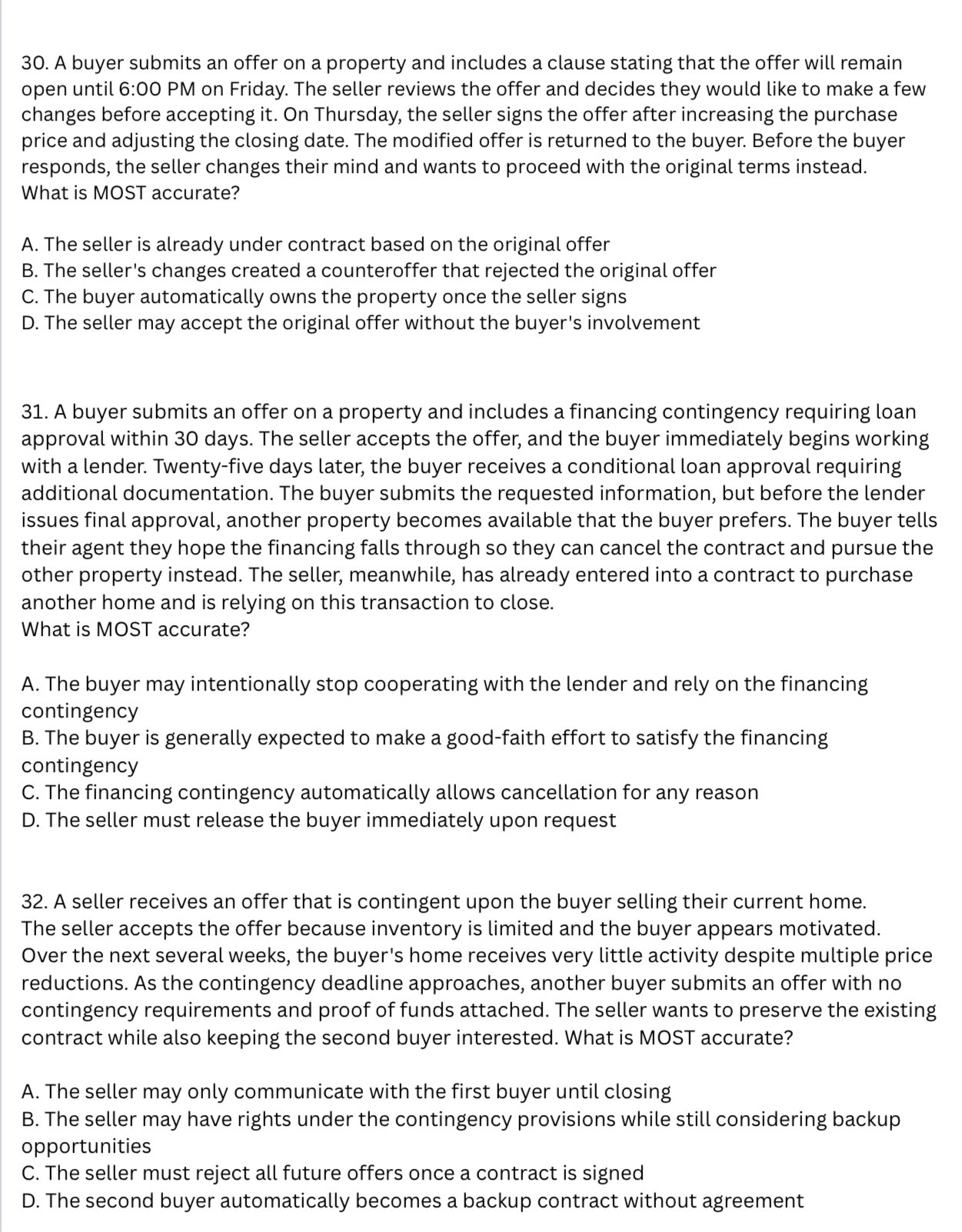 Practice questions 30–32