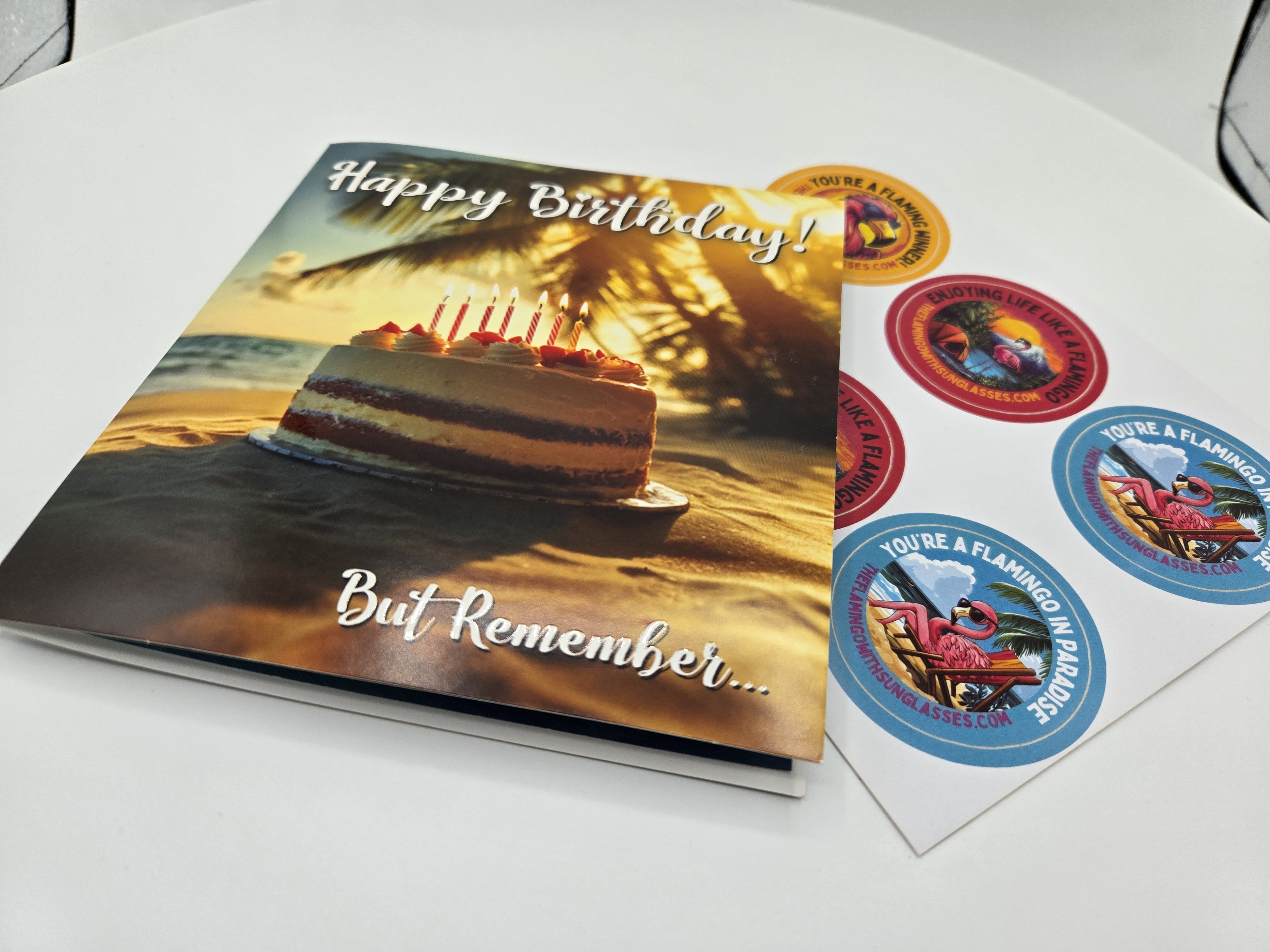 The card with free flamingo stickers