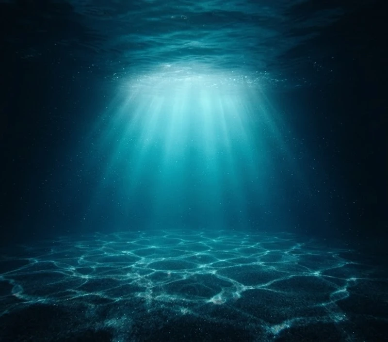 Sunlight reaching into the depths of blue water