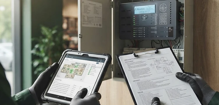 Engineer documenting an installed security system during a site audit