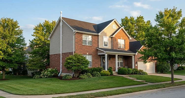 Columbia home with exterior radon mitigation pipe