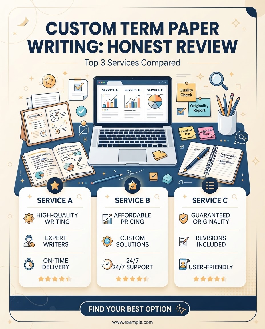 Custom Term Paper Writing — Honest Review, vertical Pinterest pin with the site title