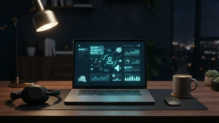 Bureau de support technique avec écran affichant une interface de dépannage