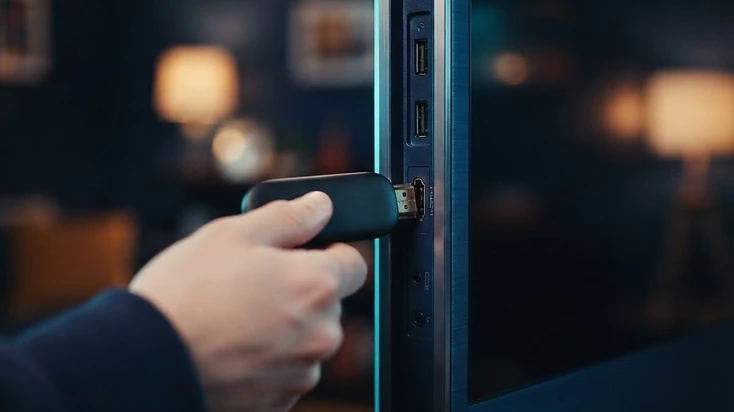 Installation IPTV sur clé de streaming Clé de streaming branchée sur le port HDMI d'un téléviseur