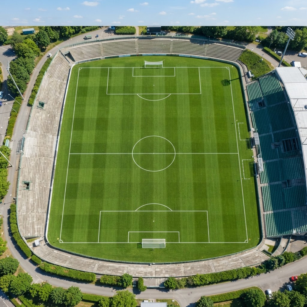 Football pitch with perfectly marked, crisp robotic GPS lines