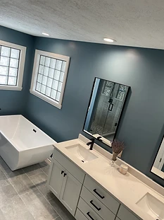 White Vanity Blue Bathroom Remodel in Wimauma, FL
