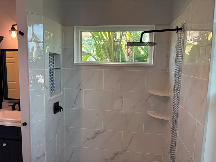 Marble Tile Walk In Shower Remodel in Sun City Center, FL