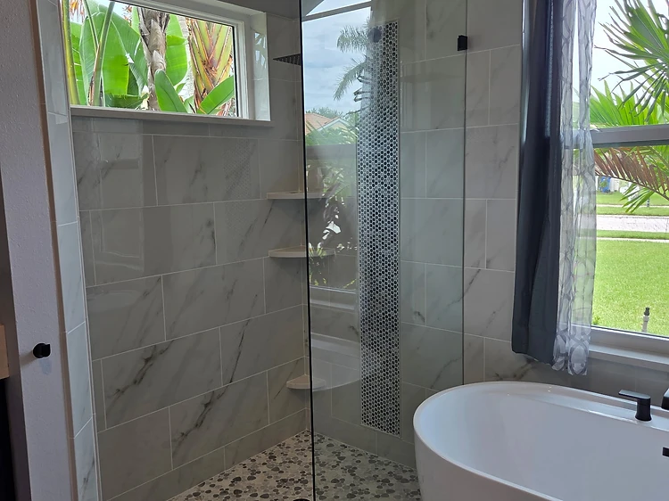 Glass Shower Freestanding Tub Design in Apollo Beach, FL