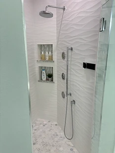 Textured Tile Walk In Shower Design in Apollo Beach, FL