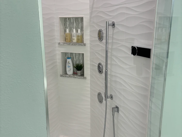 Textured Tile Walk In Shower Design in Apollo Beach, FL