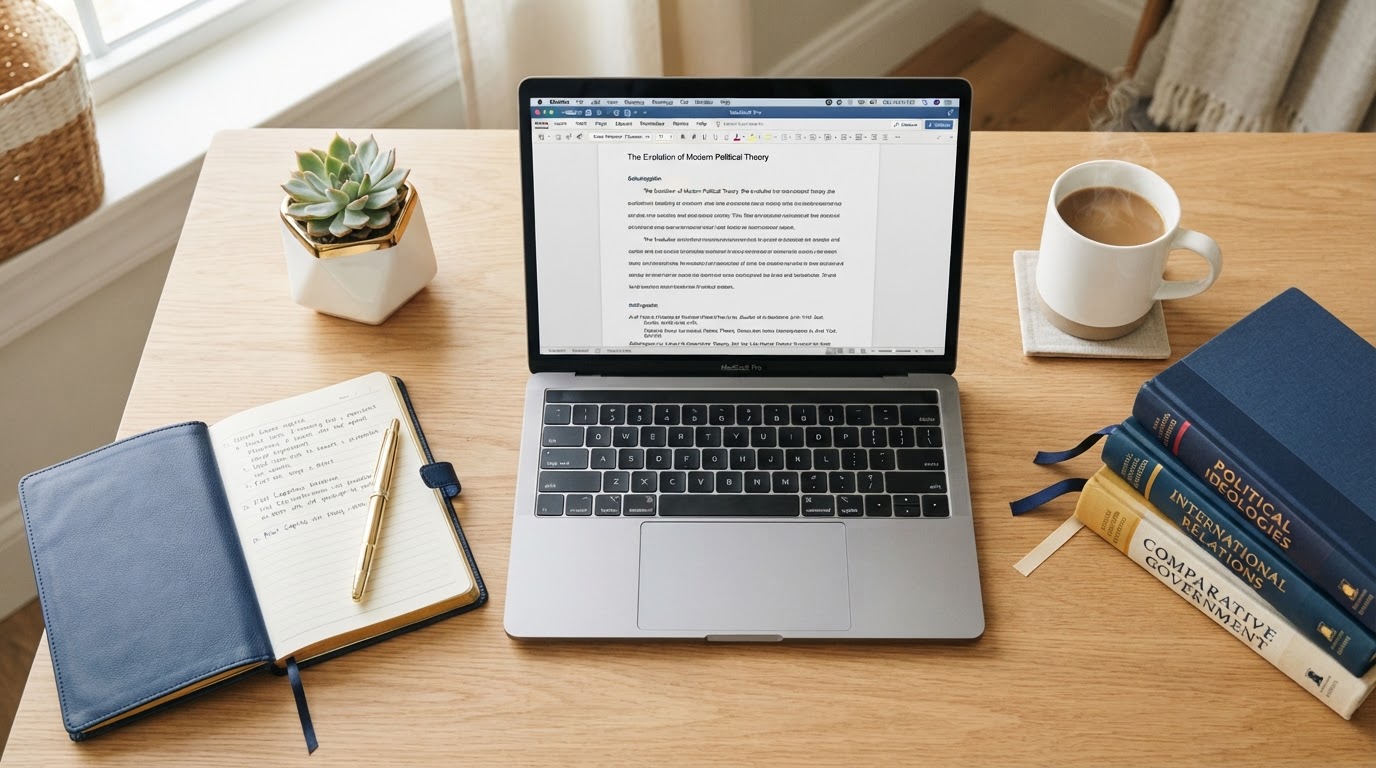 Espacio de trabajo estudiantil con laptop y libros