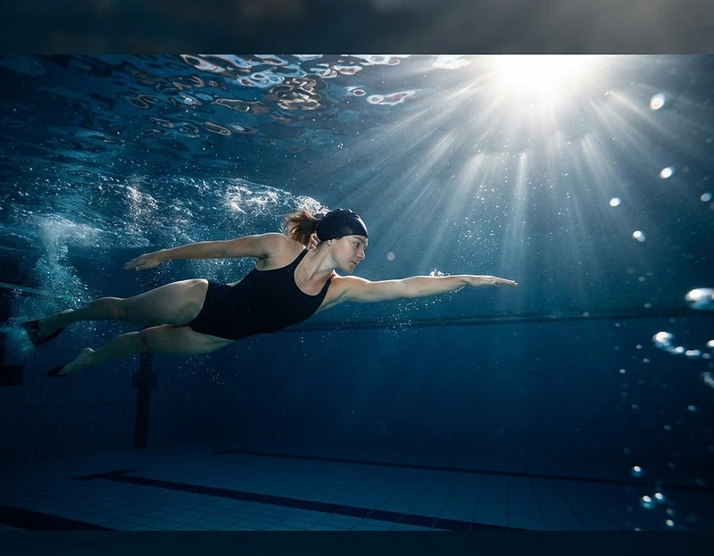 שחיינית בתנועה מתחת למים בבית הספר MargoliSwim