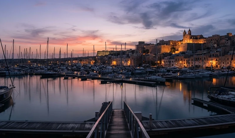 Quiet Maltese marina at dusk