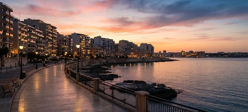 Sliema seafront at sunset