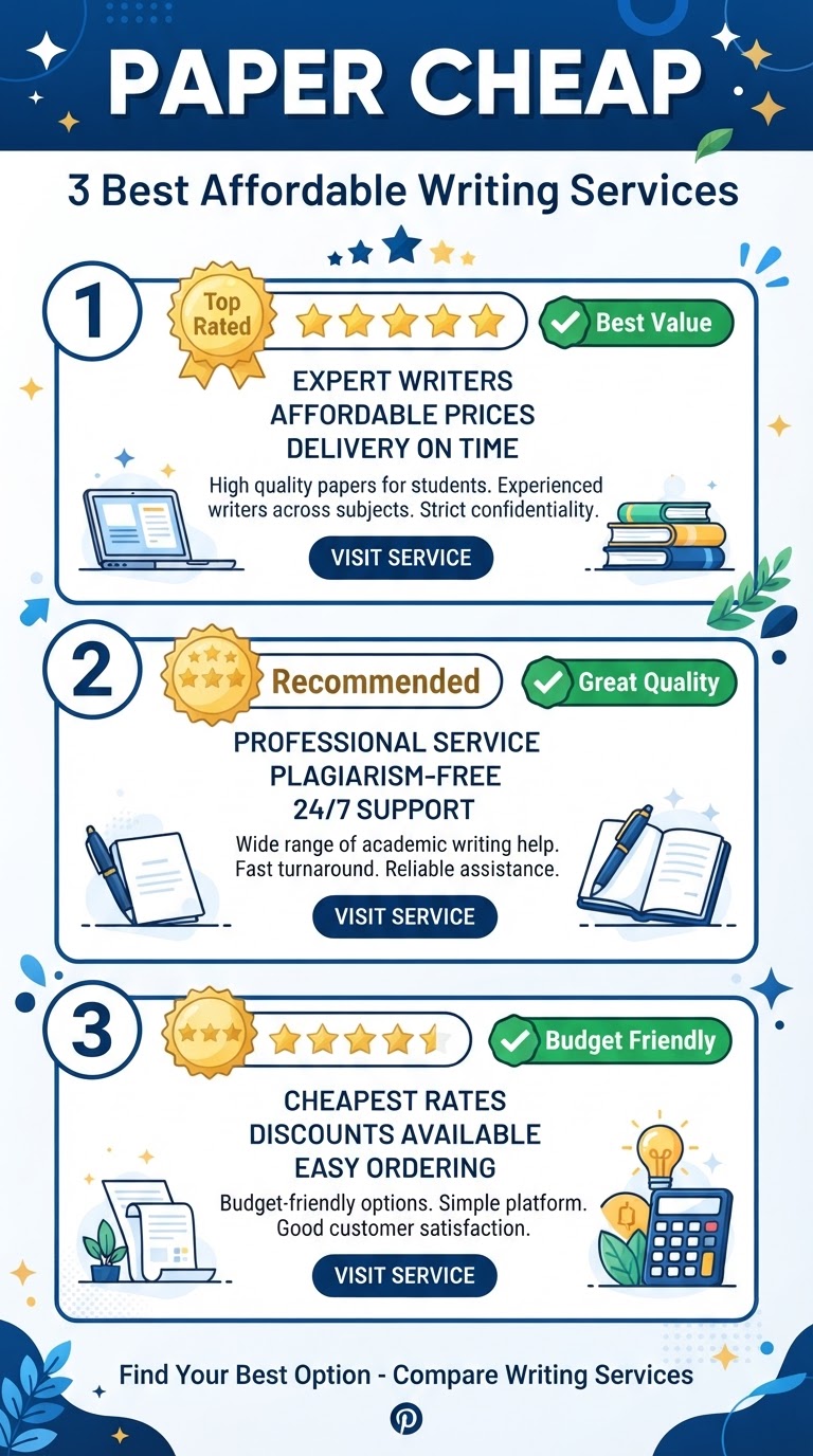 Paper Cheap vertical infographic showing the 3 best affordable writing services for students