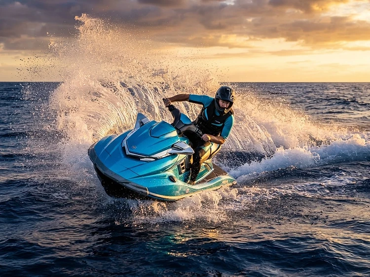 Electric Cyan Riptide Pro jet ski by Kawasaki