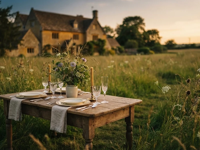 Luxury Cotswold table setting at dusk