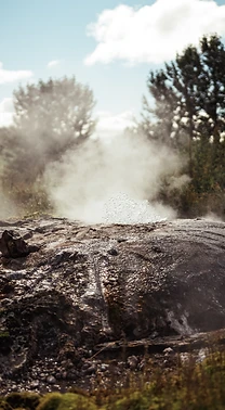 Bubbling geothermal spring in mossy lava rock
