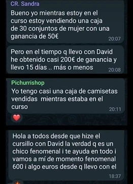 Reseñas de alumnos del grupo: ventas mientras hacían el curso