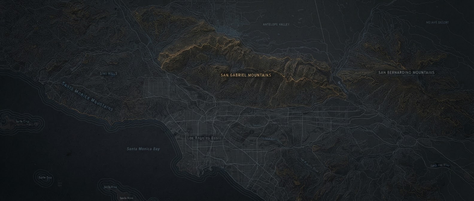 Topographic map of the San Gabriel mountains and Southern California