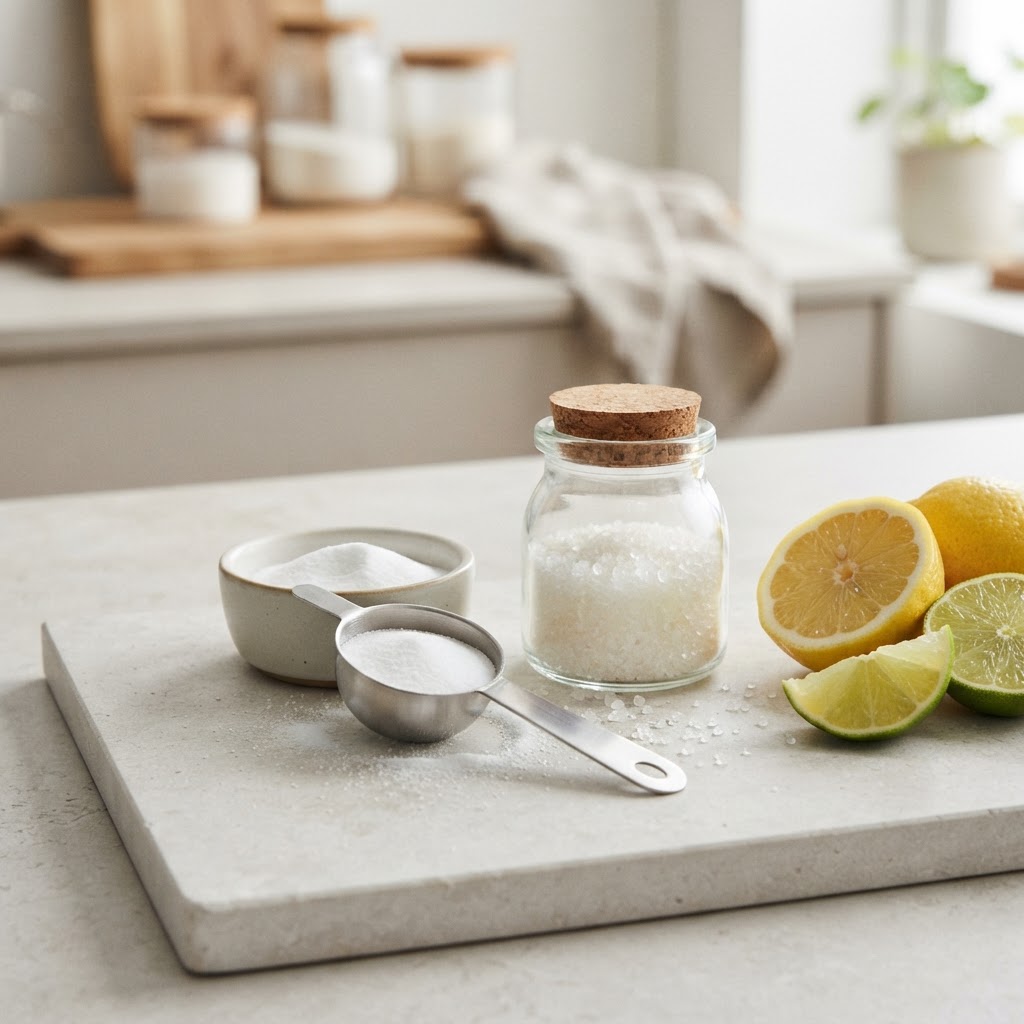 Sweeteners and acidulants — sweetener powders, citric acid crystals and citrus
