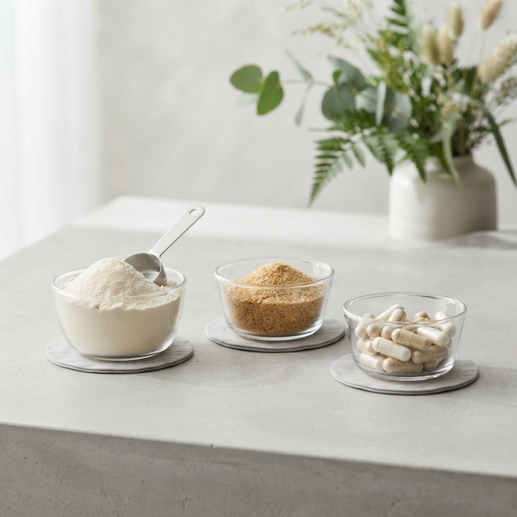 Health and functional ingredients — protein powder, fibres and capsules