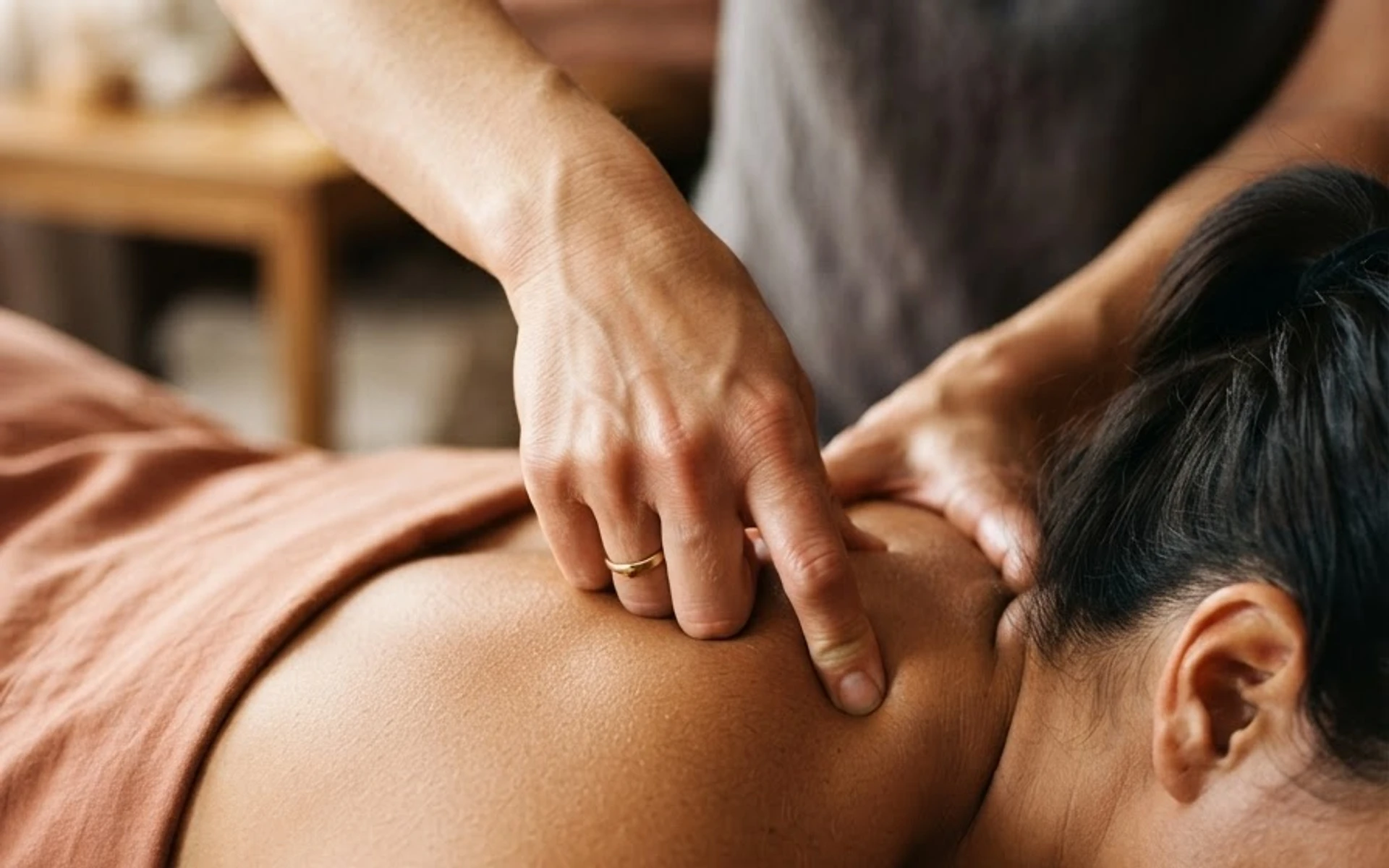 Calm massage therapy setting in soft morning light