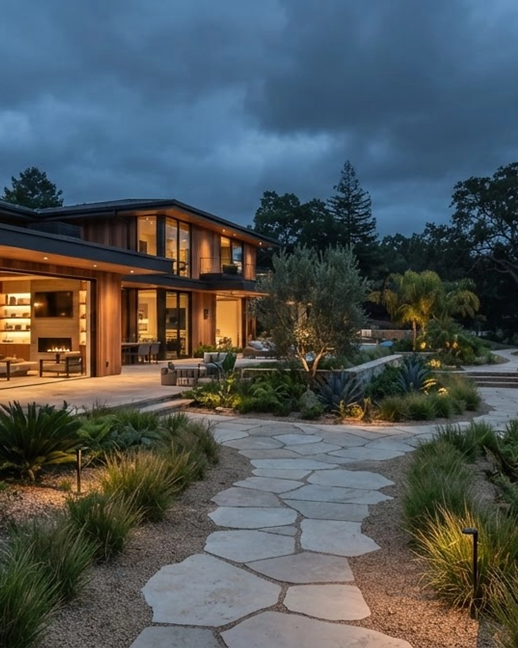 Completed luxury landscape at dusk