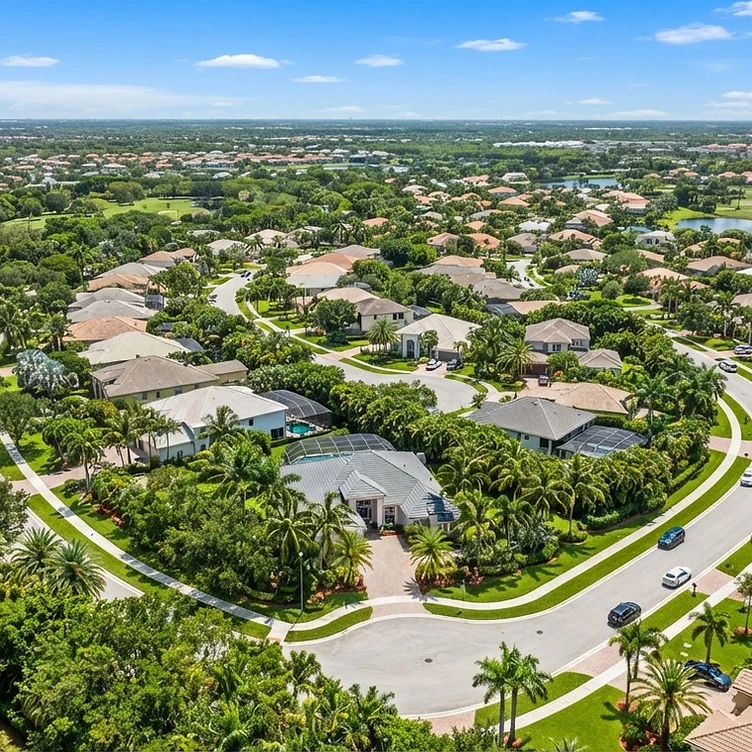 Aerial view of South Florida neighborhoods with clean roofs