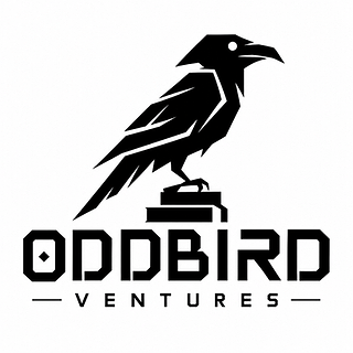 The Oddbird Ventures raven holding a skeleton key perched on books