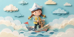 Captain Pebble & the Paper Sky — illustrated character