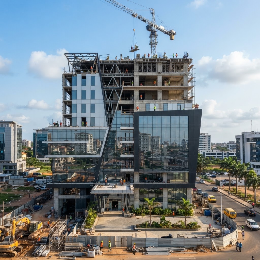 commercial office building construction, Accra