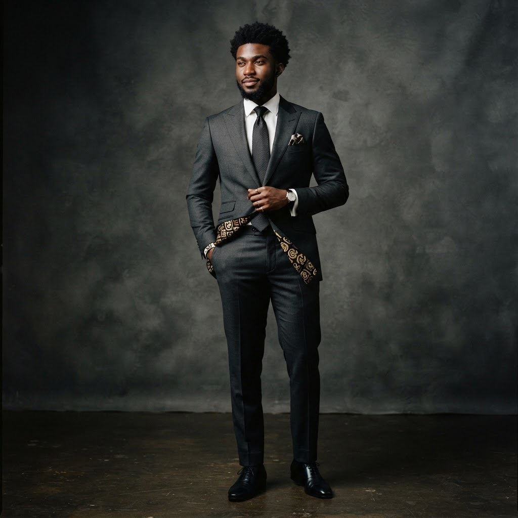 Model in bespoke menswear