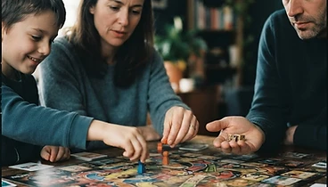 Family playing a board game together