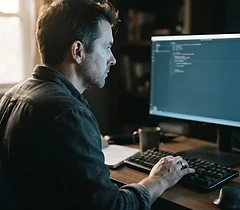 Dad at a desktop computer